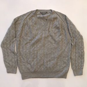 Lacoste Cable Knit V Neck Sweater Grey 100% Wool